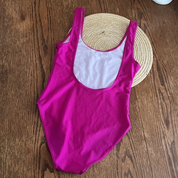 Just Married Spell Out Rare Hot Pink Swimsuit Size Small - Picture 3 of 8